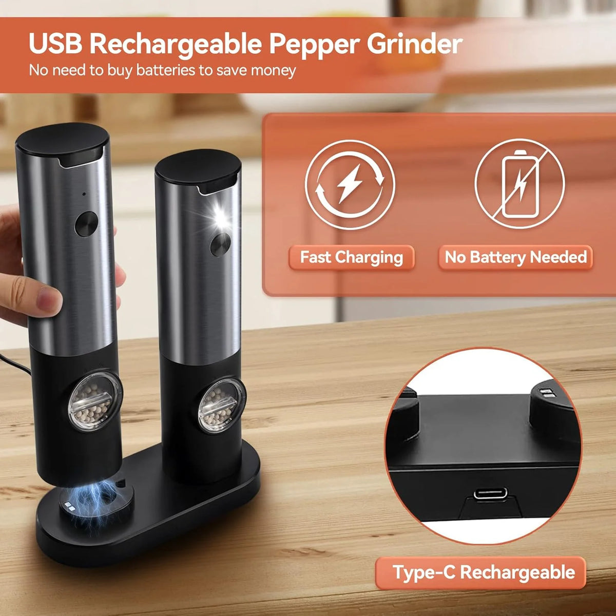 Rechargeable Electric Salt and Pepper Mill Set 2