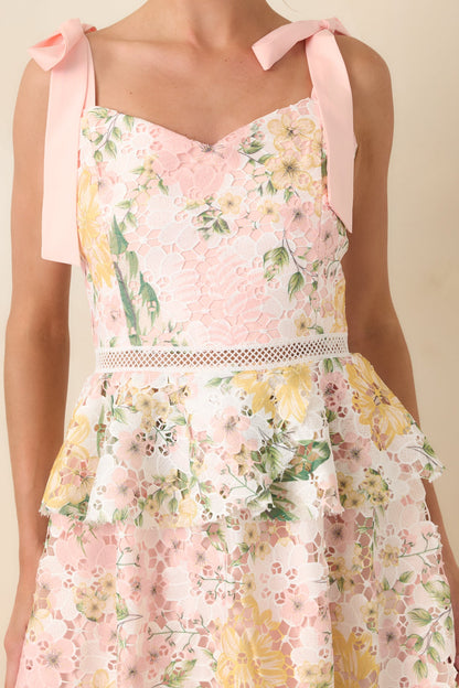 Remembering Spring Peach Lace Floral Midi Dress 1