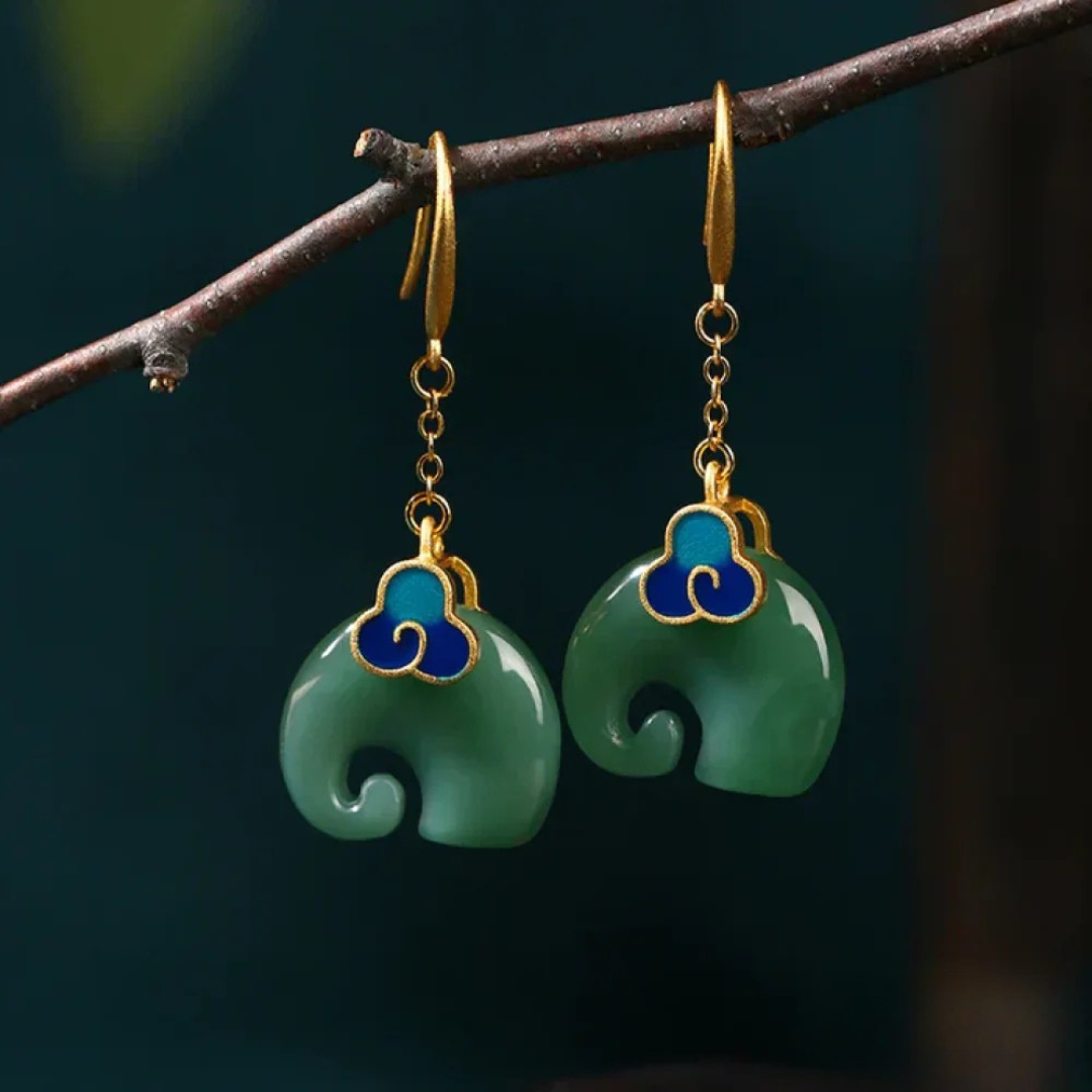 Retro Green Elephant Studs 0