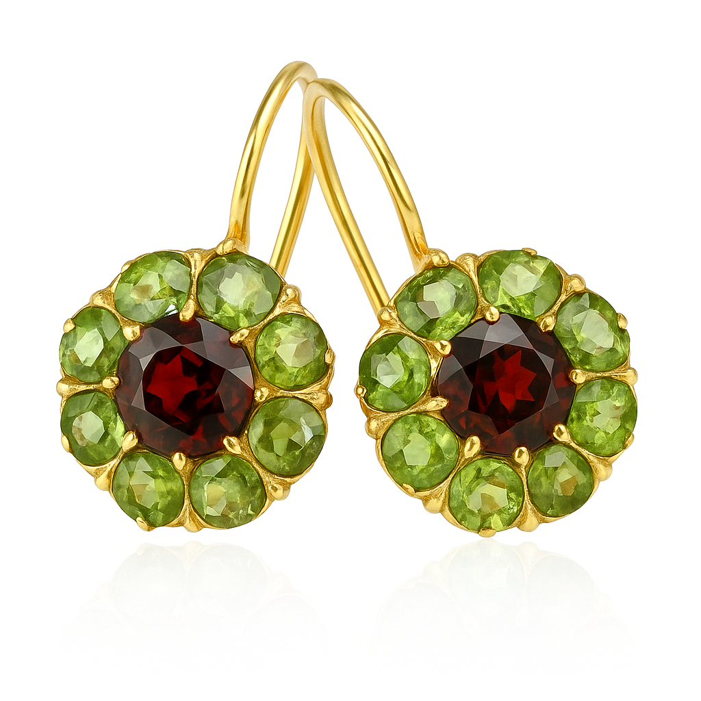 Retro Green and Red Gemstone Earrings 0