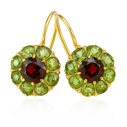 Retro Green and Red Gemstone Earrings 0