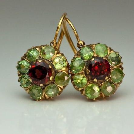 Retro Green and Red Gemstone Earrings 1