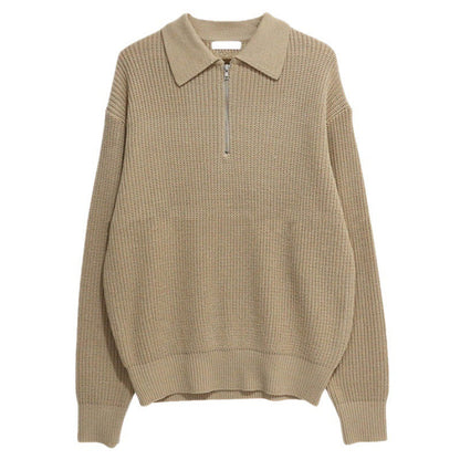 Rib Knit Sweater with Quarter Zip and Spread Collar 5