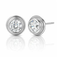 Ripple Moissanite Bezel Stud Earrings - 925 Sterling Silver 0