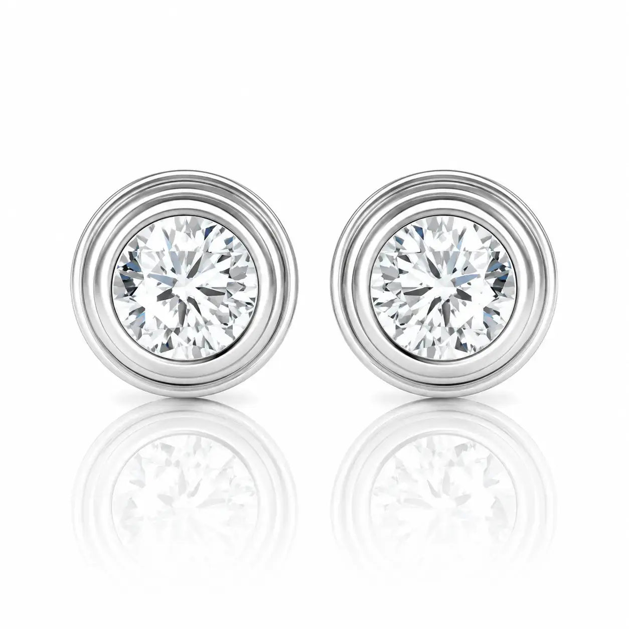 Ripple Moissanite Bezel Stud Earrings - 925 Sterling Silver 2