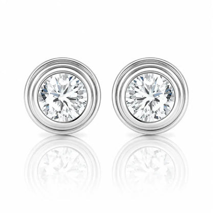 Ripple Moissanite Bezel Stud Earrings - 925 Sterling Silver 2