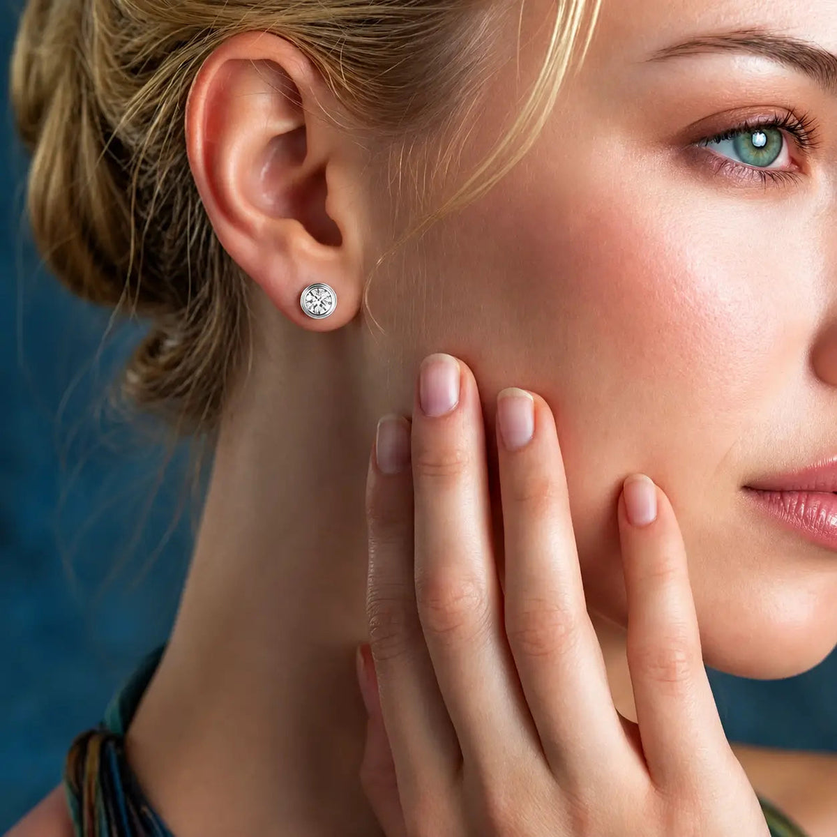 Ripple Moissanite Bezel Stud Earrings - 925 Sterling Silver 3