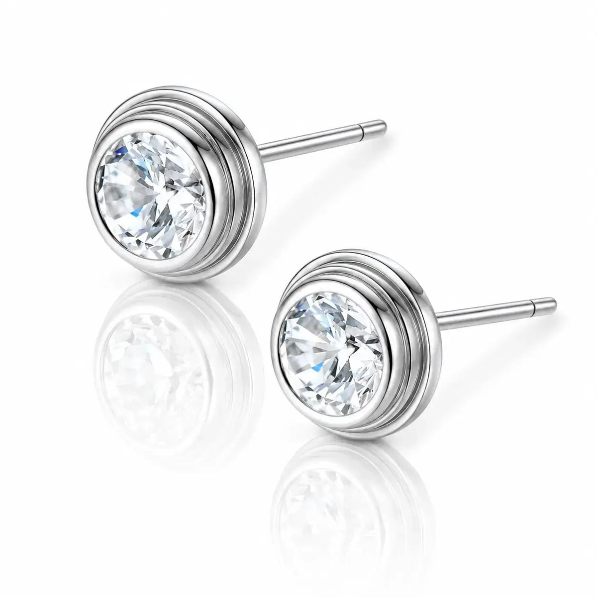 Ripple Moissanite Bezel Stud Earrings - 925 Sterling Silver 4