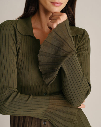 Rivelle Knit Cardigan | Textured Bell Sleeves, Slim Fit, Collared 3