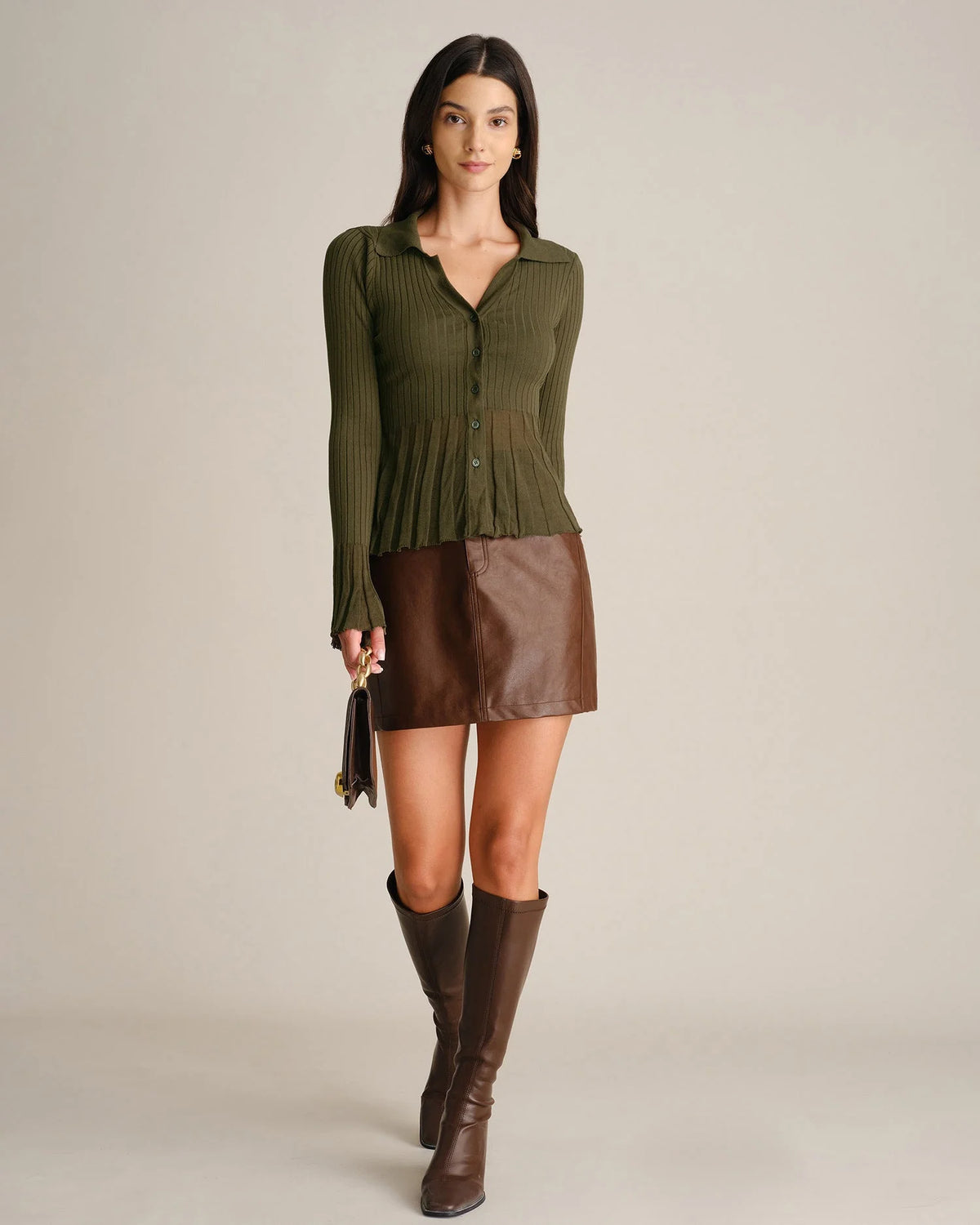 Rivelle Knit Cardigan | Textured Bell Sleeves, Slim Fit, Collared 4