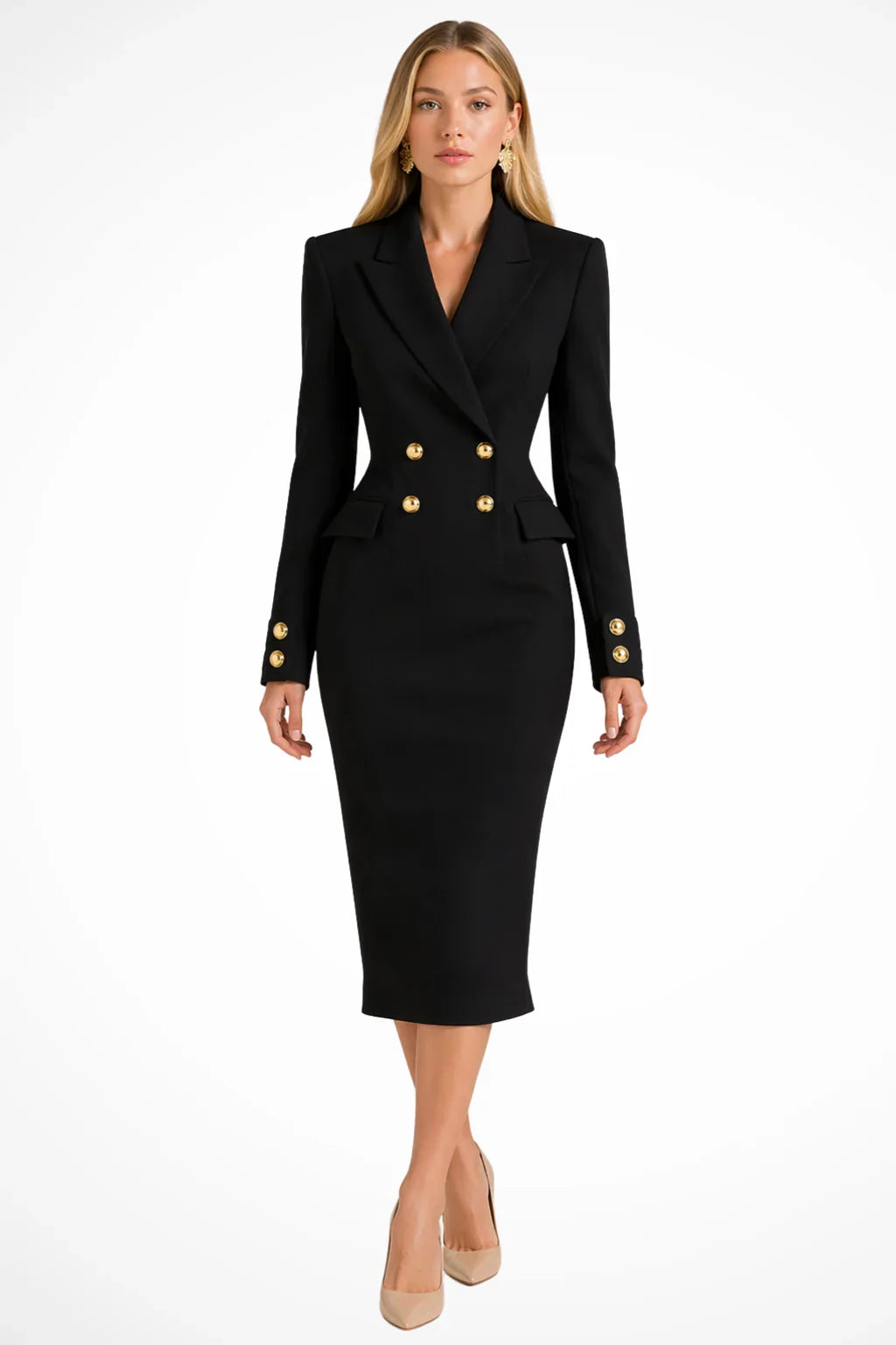 Rivelle Women's Midi Dress | Longline Blazer Style, Double-Breasted Gold Buttons 2