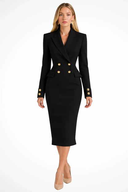 Rivelle Women's Midi Dress | Longline Blazer Style, Double-Breasted Gold Buttons 2