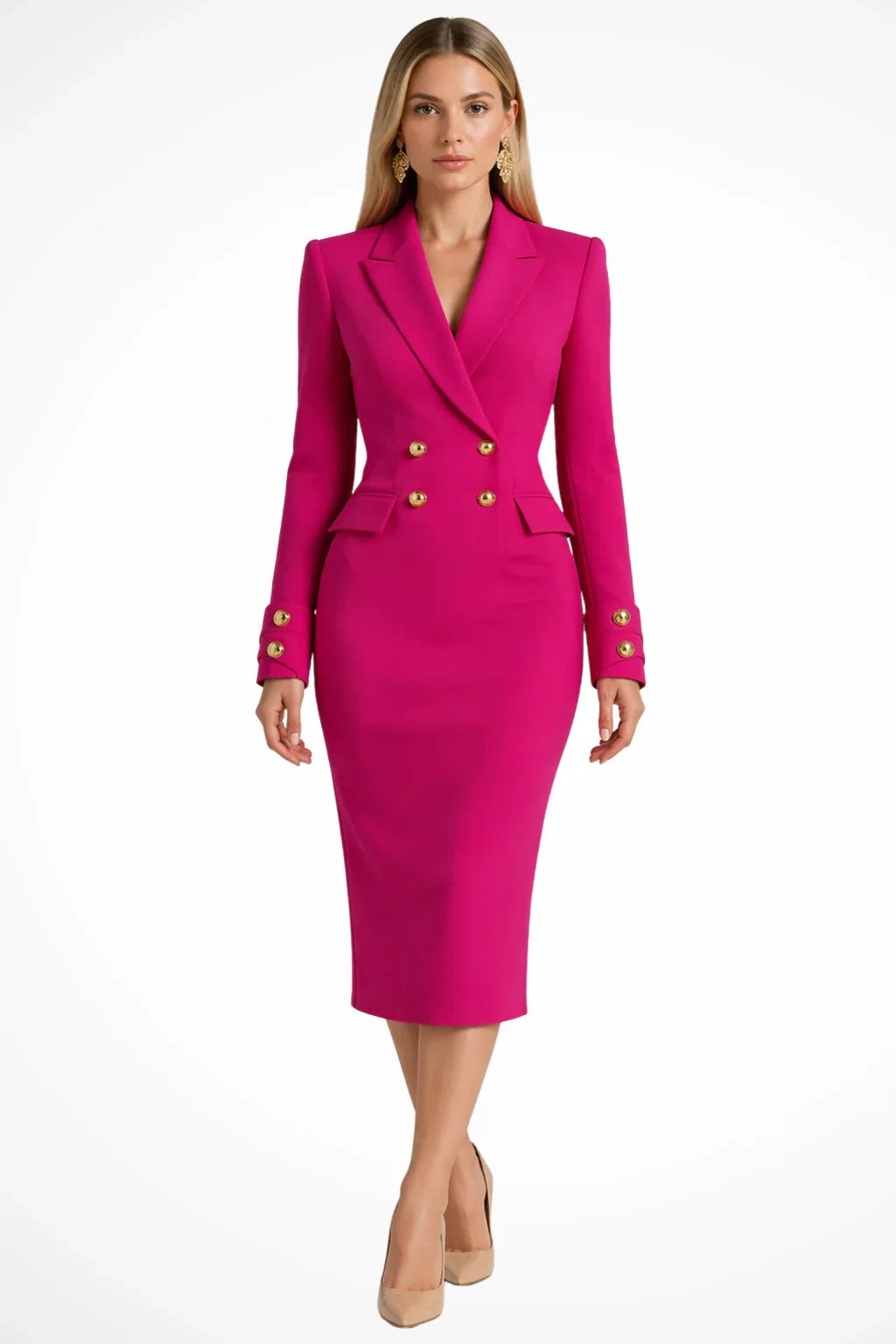 Rivelle Women's Midi Dress | Longline Blazer Style, Double-Breasted Gold Buttons 4