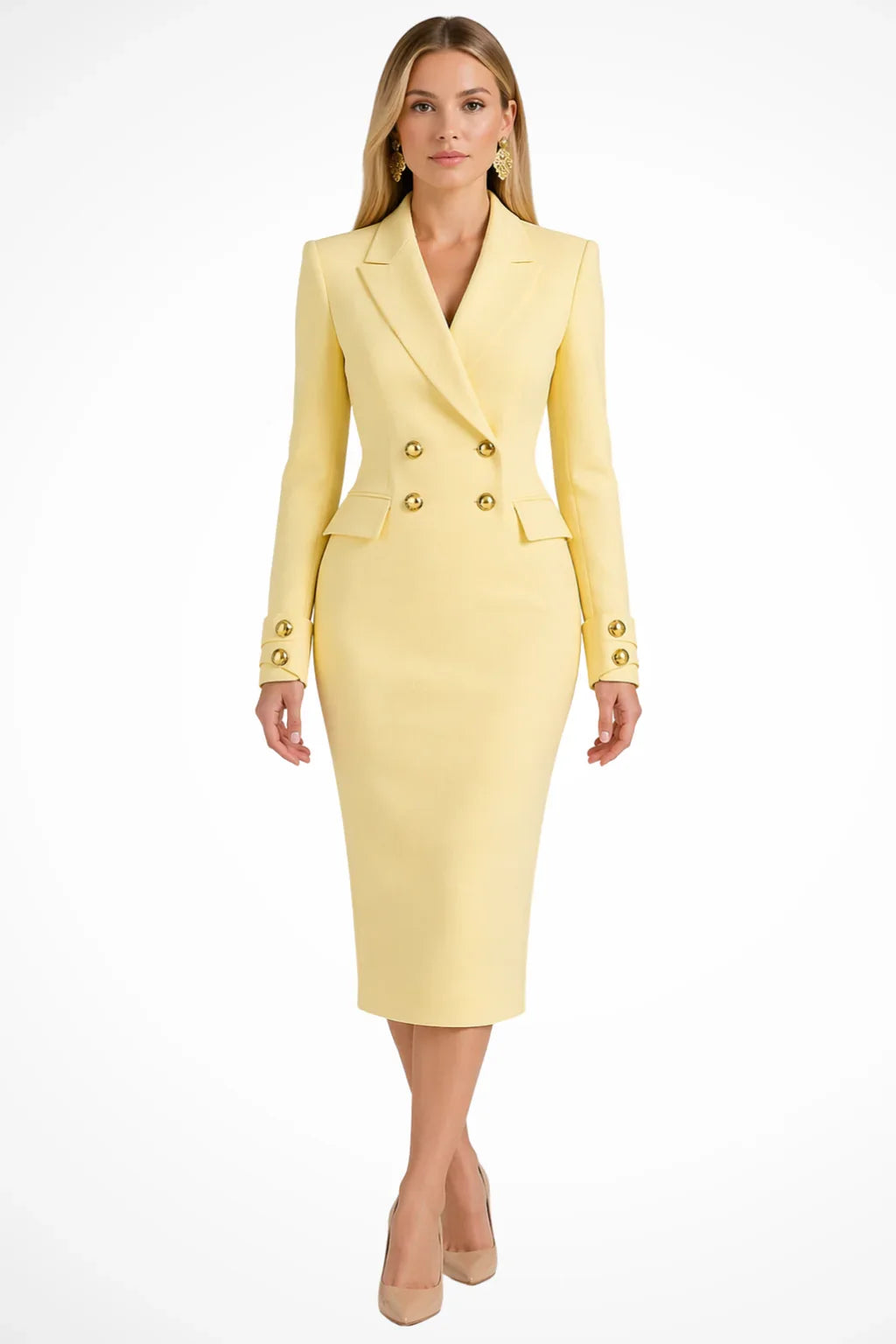 Rivelle Women's Midi Dress | Longline Blazer Style, Double-Breasted Gold Buttons 5