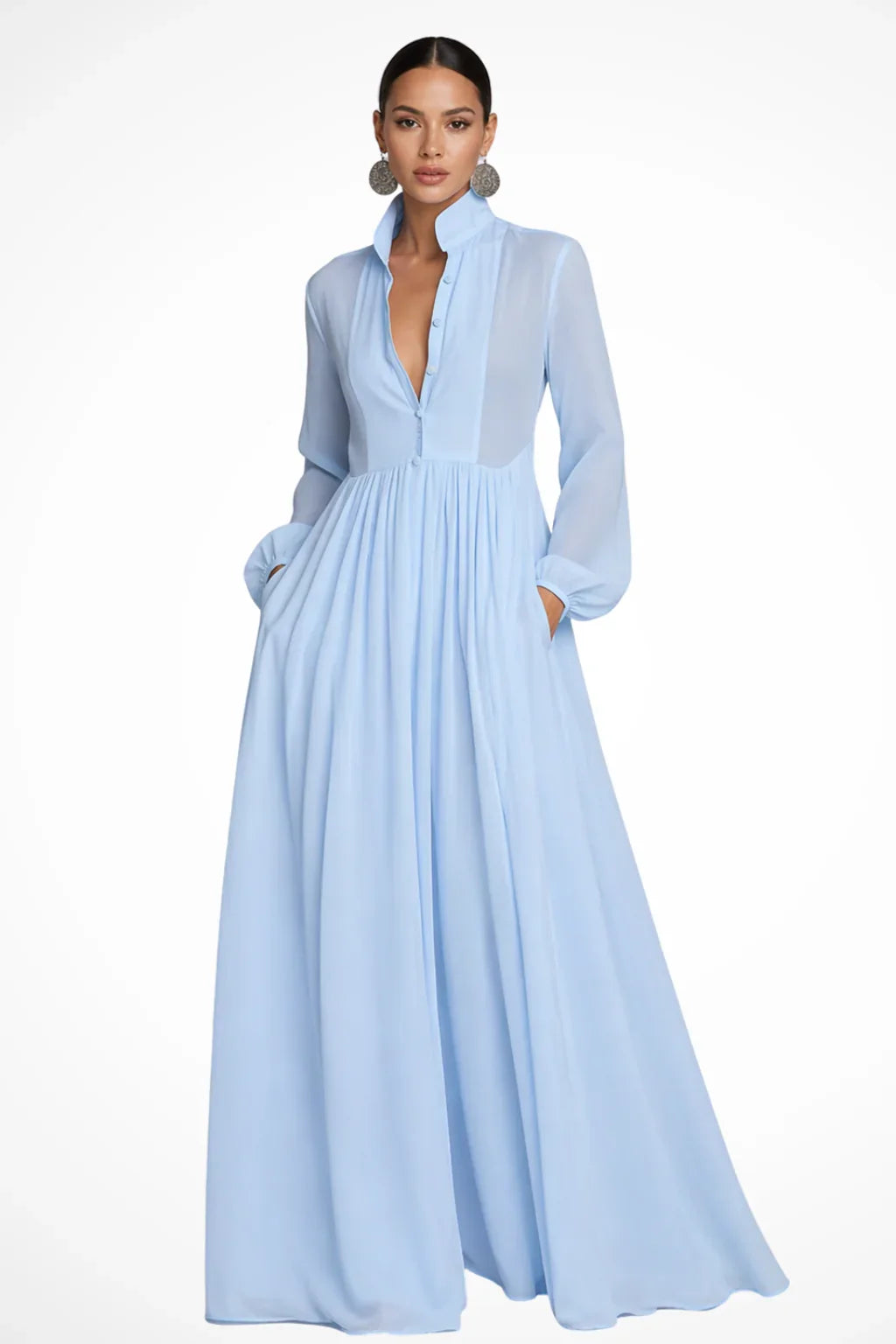Rowena Maxi Dress | Long Sleeve, Button Front, Pockets 0