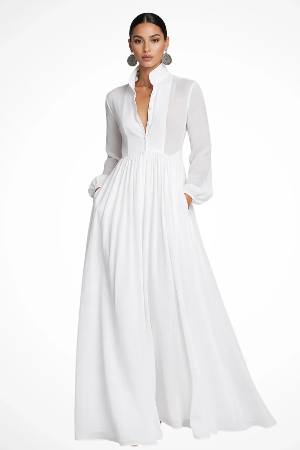Rowena Maxi Dress | Long Sleeve, Button Front, Pockets 2