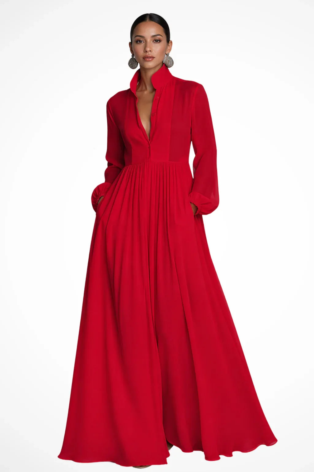 Rowena Maxi Dress | Long Sleeve, Button Front, Pockets 3