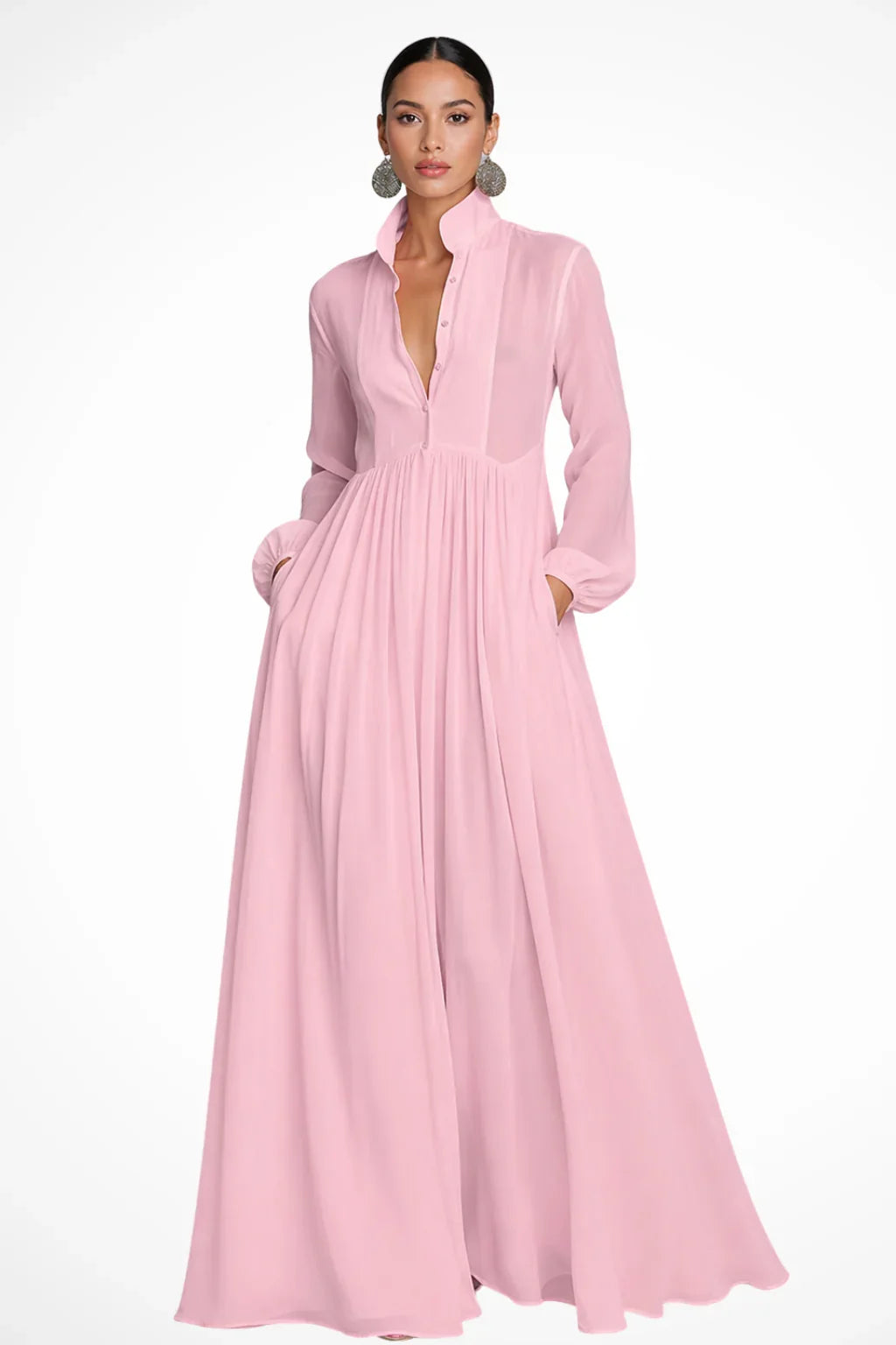 Rowena Maxi Dress | Long Sleeve, Button Front, Pockets 4
