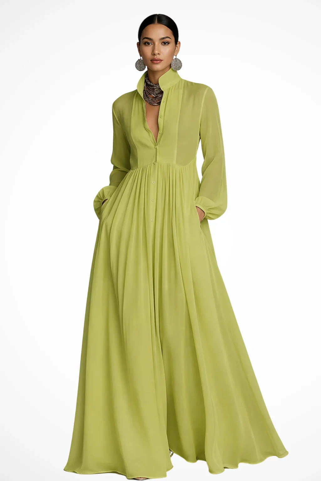 Rowena Maxi Dress | Long Sleeve, Button Front, Pockets 6