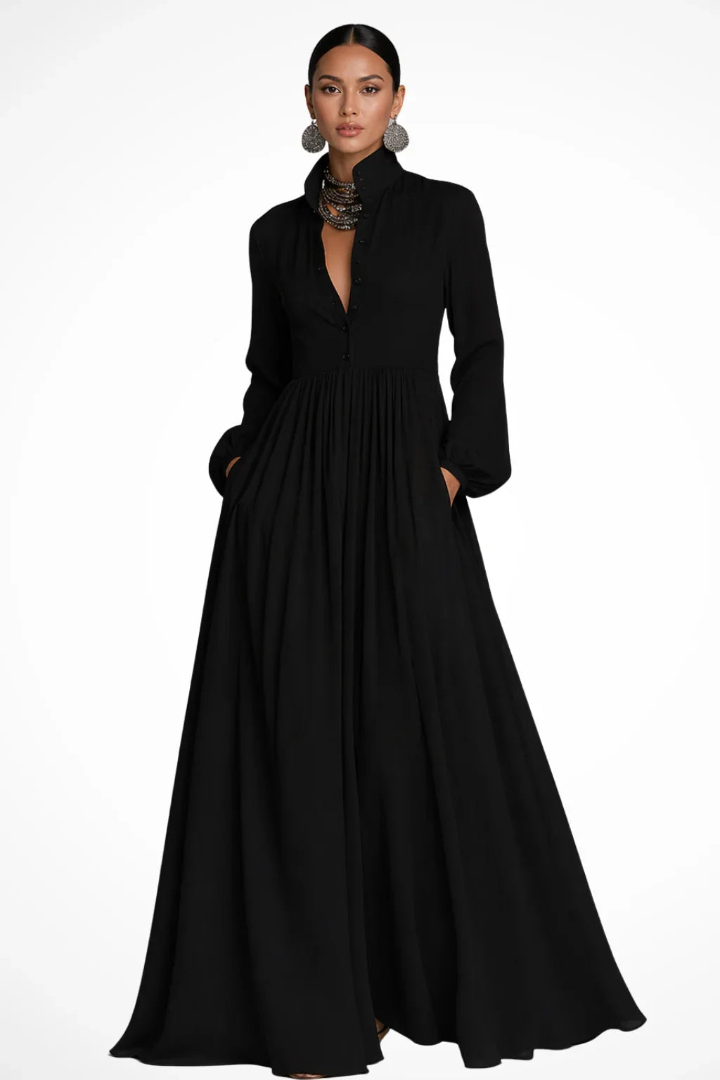 Rowena Maxi Dress | Long Sleeve, Button Front, Pockets 7