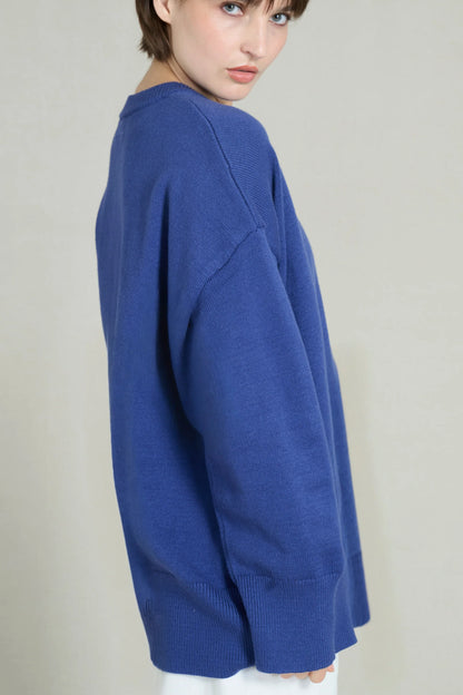 Royal blue oversized crew neck chunky knit sweater 2