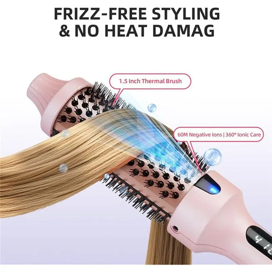 A04V Thermal Brush Curling Brush, Negative Ionic Heated Thermal Round Brush For Blowout Look, Curling & Straightener EU Plug