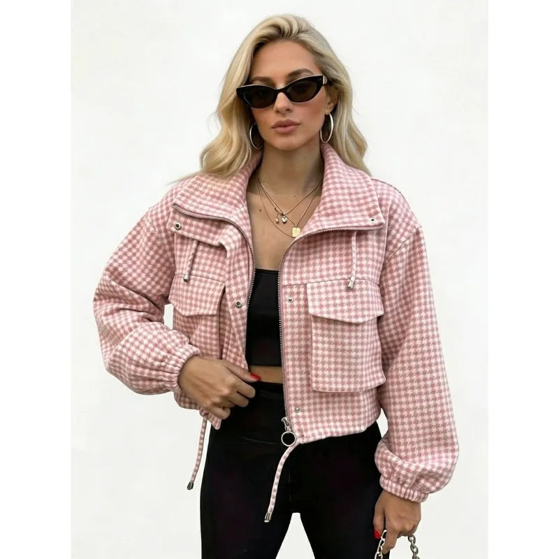 Effortless Style Plaid Cropped Jacket