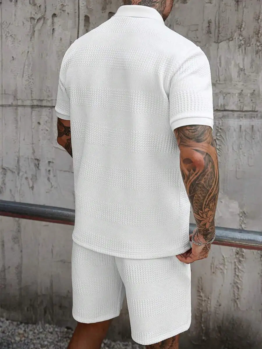 Textured Half-Zip Polo & Shorts Set