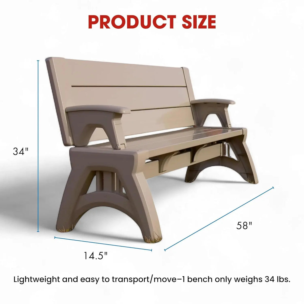 2-in-1 Convertible Bench Table Weather-Resistant Patio Furniture Yard Deck Garden Durable Easy Assembly 1pc, Custom