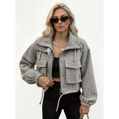 Effortless Style Plaid Cropped Jacket