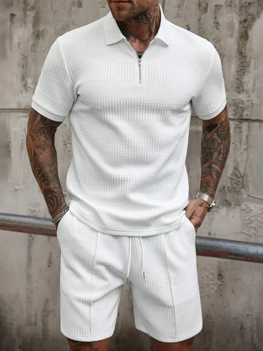 Textured Half-Zip Polo & Shorts Set