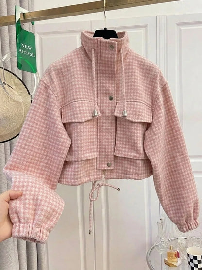 Effortless Style Plaid Cropped Jacket