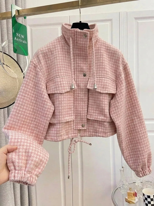 Effortless Style Plaid Cropped Jacket