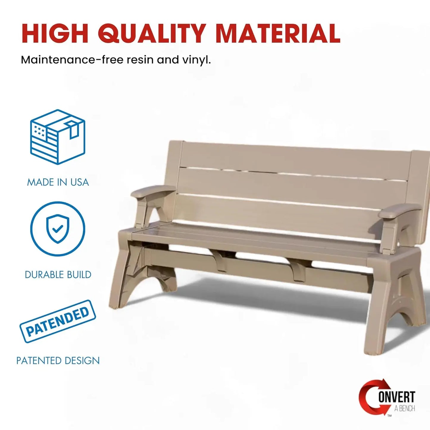 2-in-1 Convertible Bench Table Weather-Resistant Patio Furniture Yard Deck Garden Durable Easy Assembly 1pc, Custom