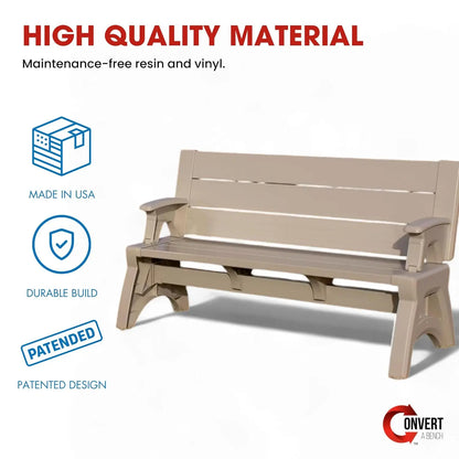 2-in-1 Convertible Bench Table Weather-Resistant Patio Furniture Yard Deck Garden Durable Easy Assembly 1pc, Custom