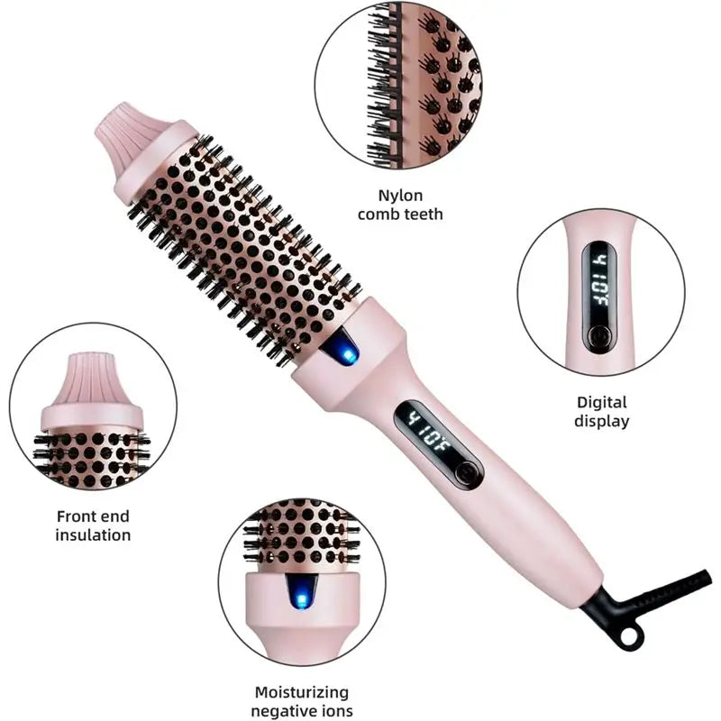 A04V Thermal Brush Curling Brush, Negative Ionic Heated Thermal Round Brush For Blowout Look, Curling & Straightener EU Plug