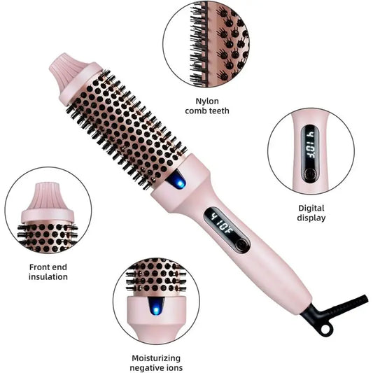 A04V Thermal Brush Curling Brush, Negative Ionic Heated Thermal Round Brush For Blowout Look, Curling & Straightener EU Plug