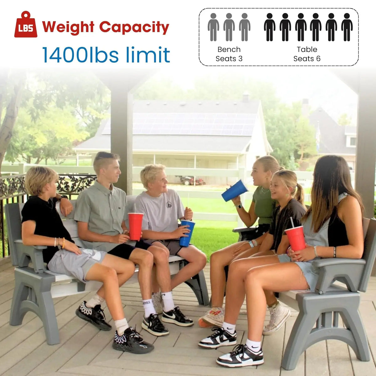 2-in-1 Convertible Bench Table Weather-Resistant Patio Furniture Yard Deck Garden Durable Easy Assembly 1pc, Custom