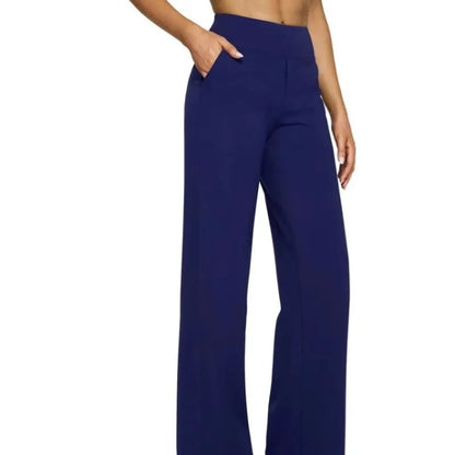 Women's High-Waist Soft Knit Trousers with Pockets - Comfortable Straight Leg Pants