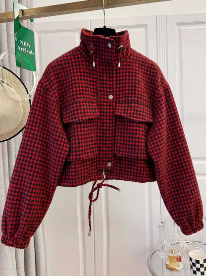 Effortless Style Plaid Cropped Jacket
