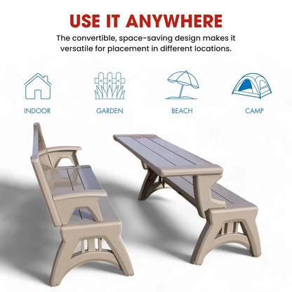 2-in-1 Convertible Bench Table Weather-Resistant Patio Furniture Yard Deck Garden Durable Easy Assembly 1pc, Custom