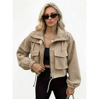 Effortless Style Plaid Cropped Jacket