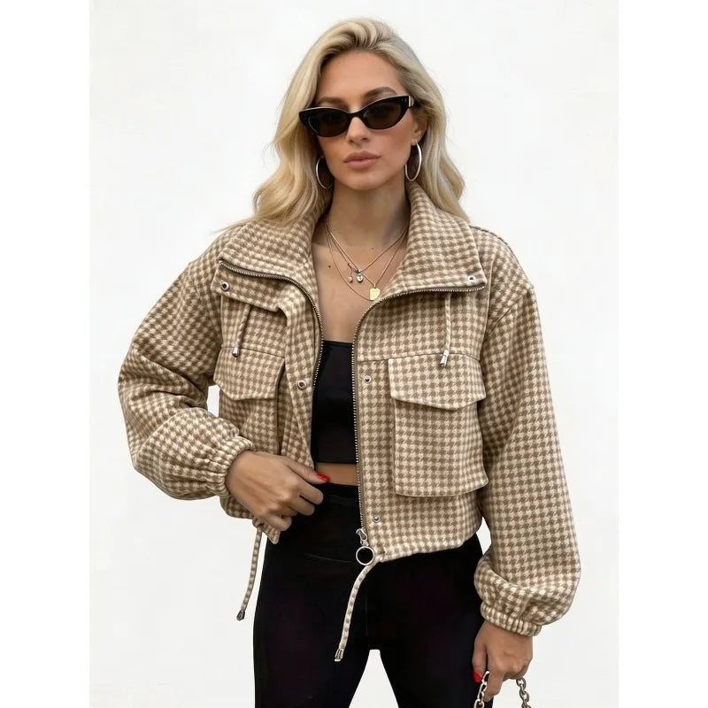 Effortless Style Plaid Cropped Jacket
