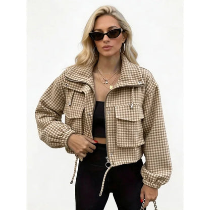 Effortless Style Plaid Cropped Jacket