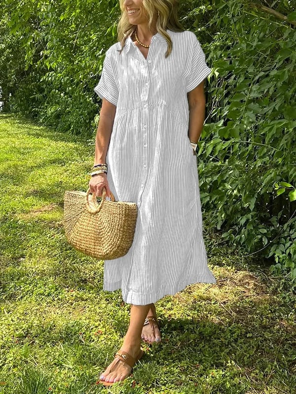 Samantha | Casual Striped Midi Shirt Dress 1
