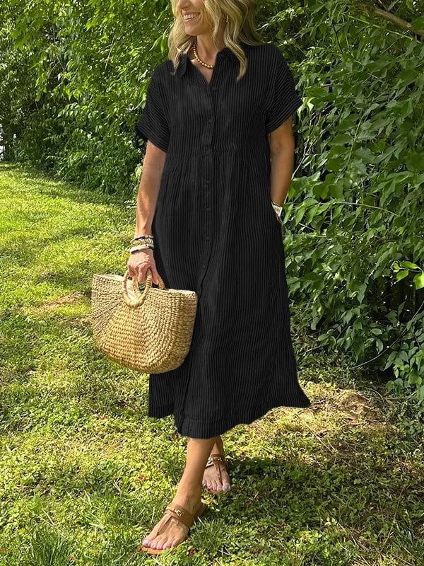 Samantha | Casual Striped Midi Shirt Dress 2