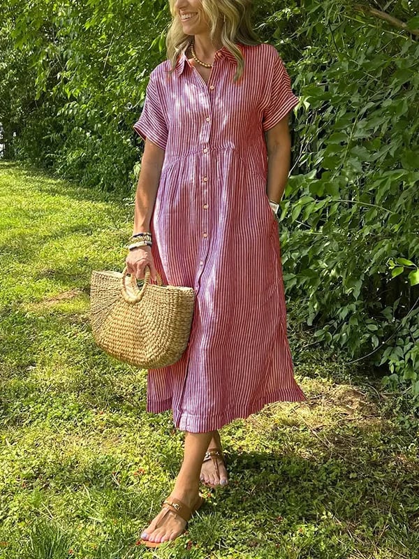Samantha | Casual Striped Midi Shirt Dress 3