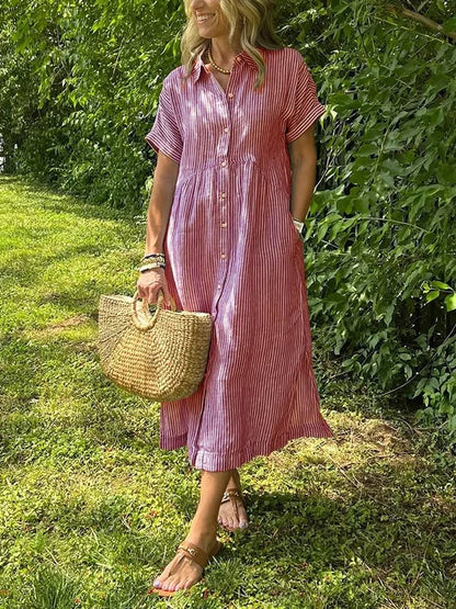 Samantha | Casual Striped Midi Shirt Dress 3