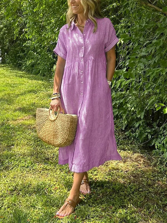 Samantha | Casual Striped Midi Shirt Dress 5