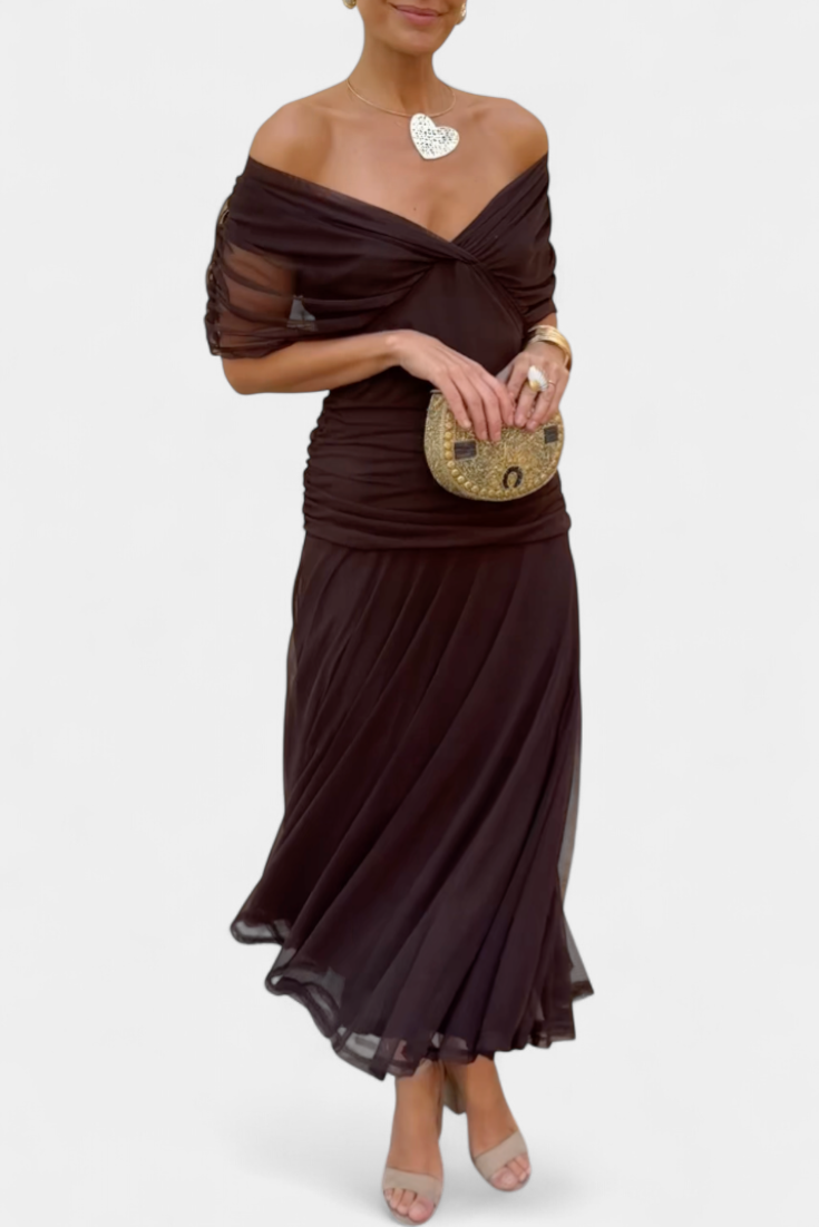 Sarah | Off Shoulder Chiffon Midi Dress 1